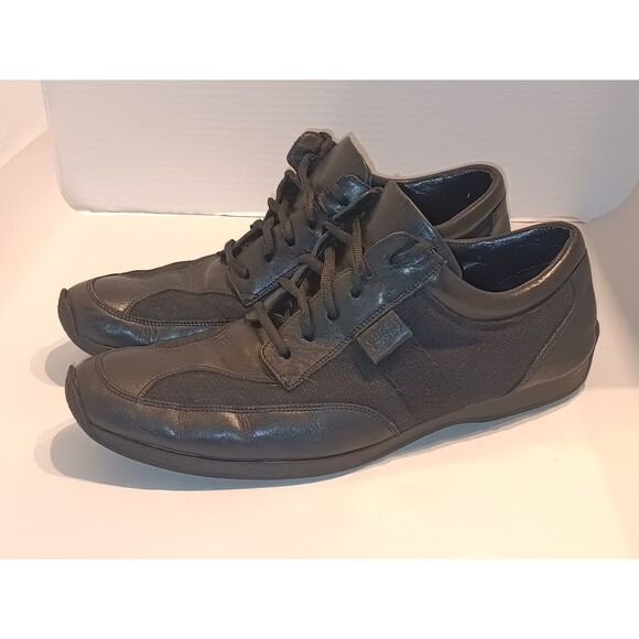Men’s Gucci Black leather Canvas  Sneakers Size 10   102309 - Picture 1 of 12